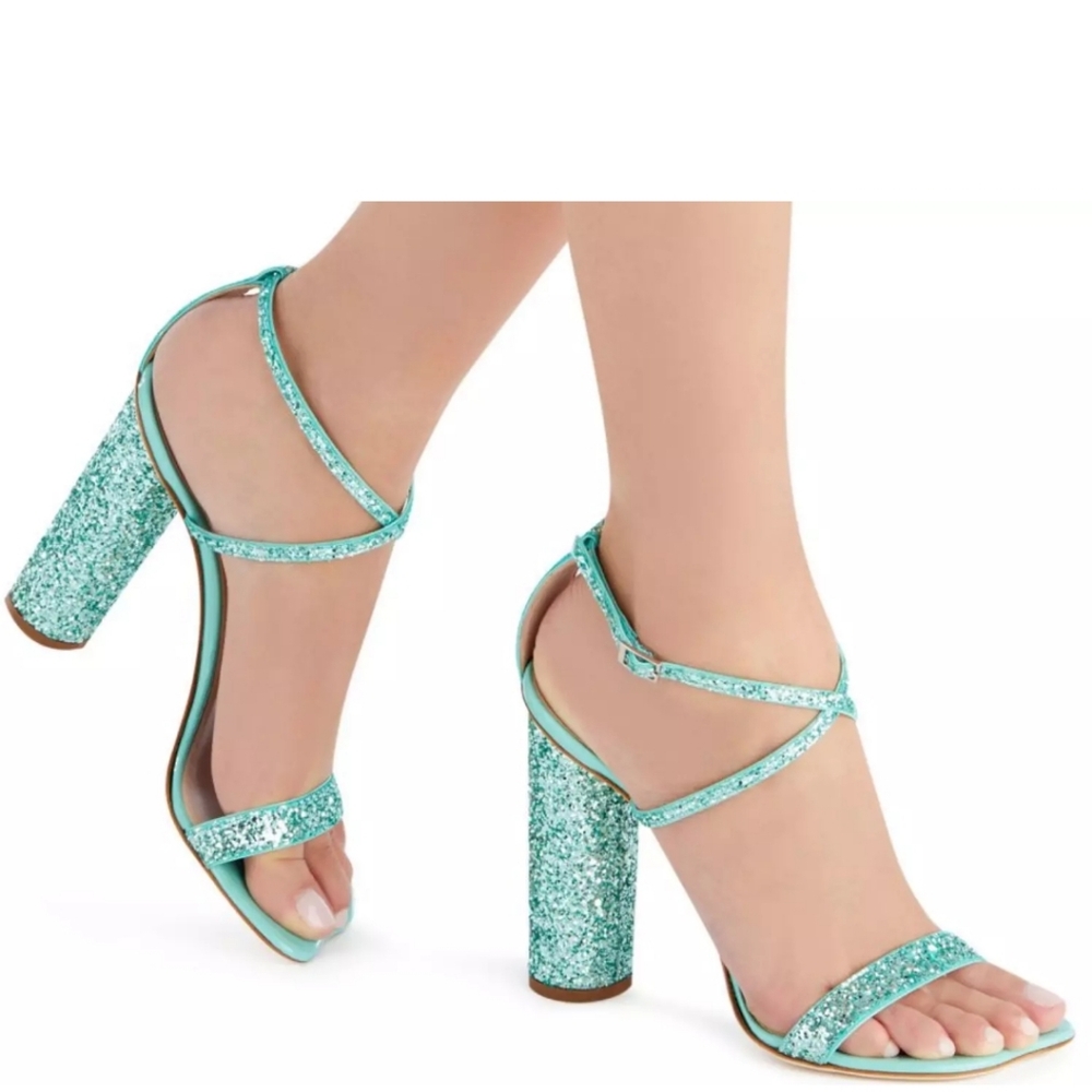 $750 New Box GIUSEPPE ZANOTTI TARA SANDALS SHOES HIGH Aquamarine GLITTER 38 7.5